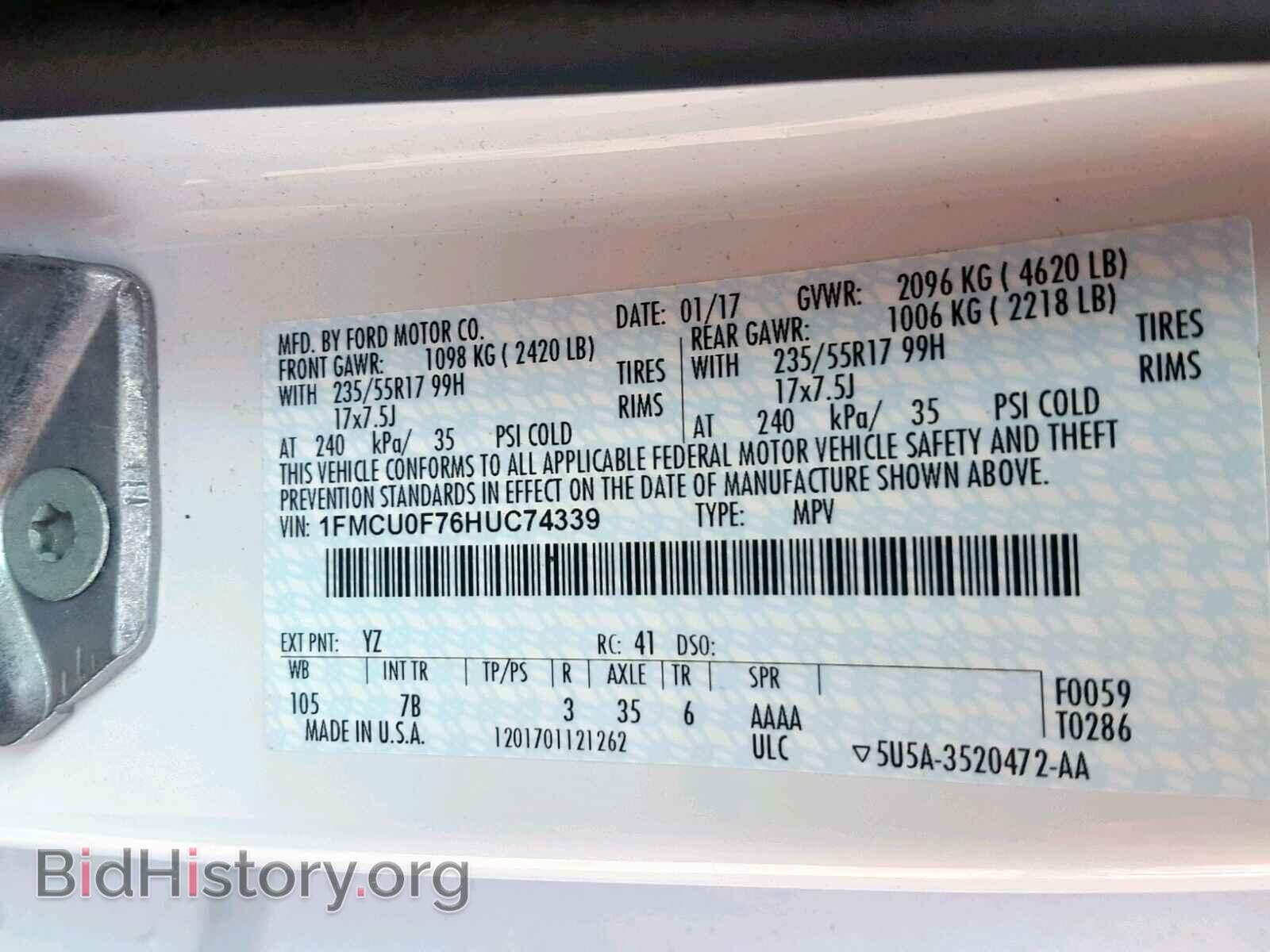 2017 FORD ESCAPE S - VIN: 1FMCU0F76HUC74339 - Фото 10