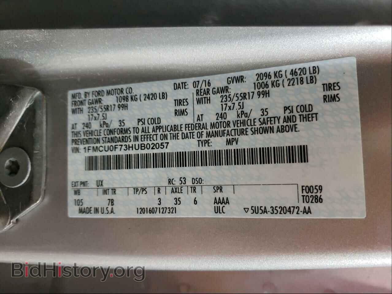 2017 FORD ESCAPE - VIN: 1FMCU0F73HUB02057 - Photo 10