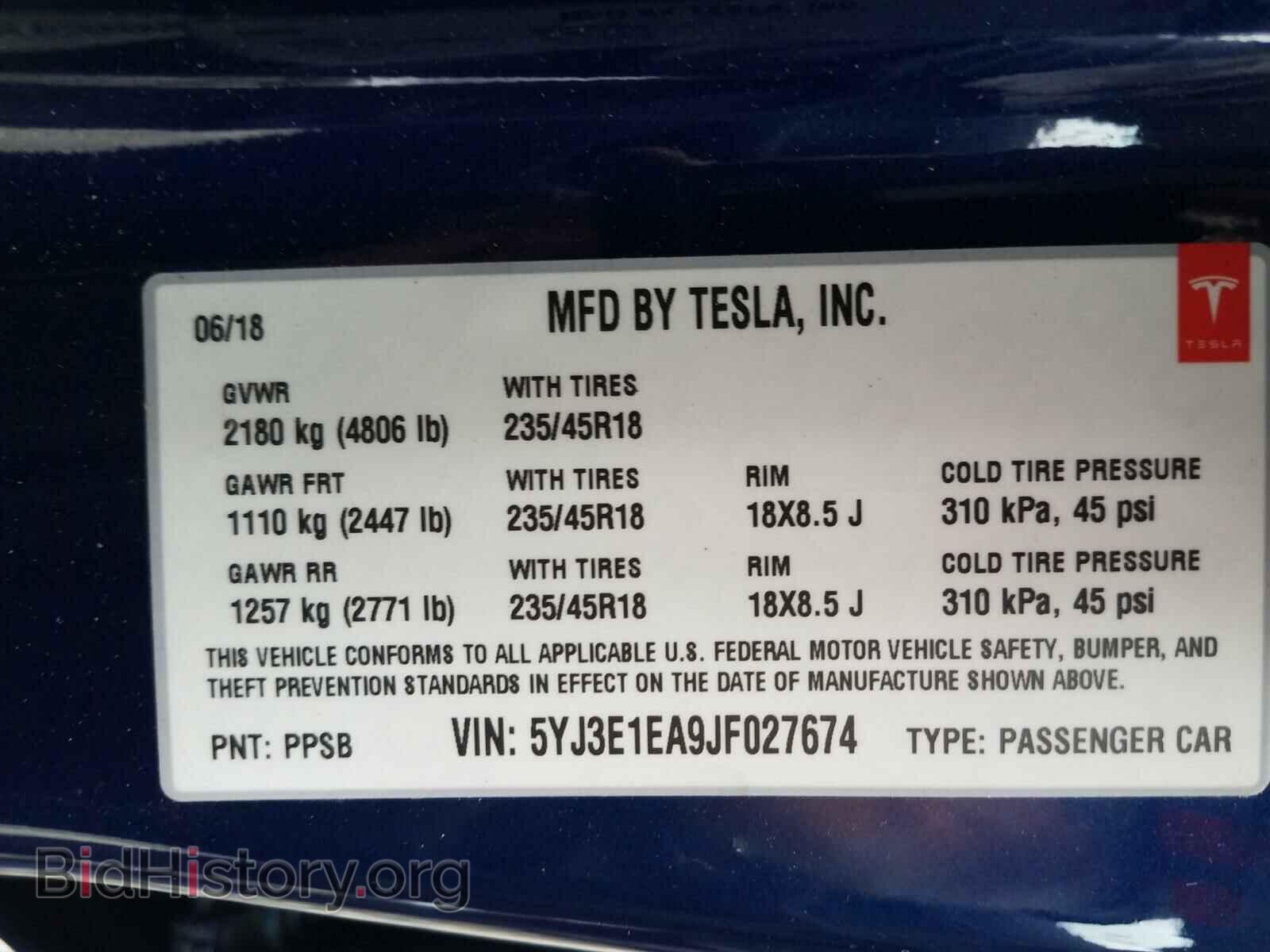 2018 TESLA MODEL 3 - VIN: 5YJ3E1EA9JF027674 - Фото 10