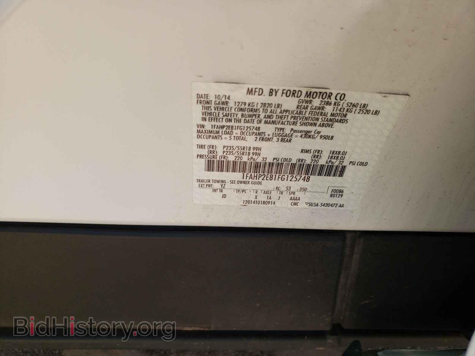 2015 FORD TAURUS - VIN: 1FAHP2E81FG125748 - Фото 10
