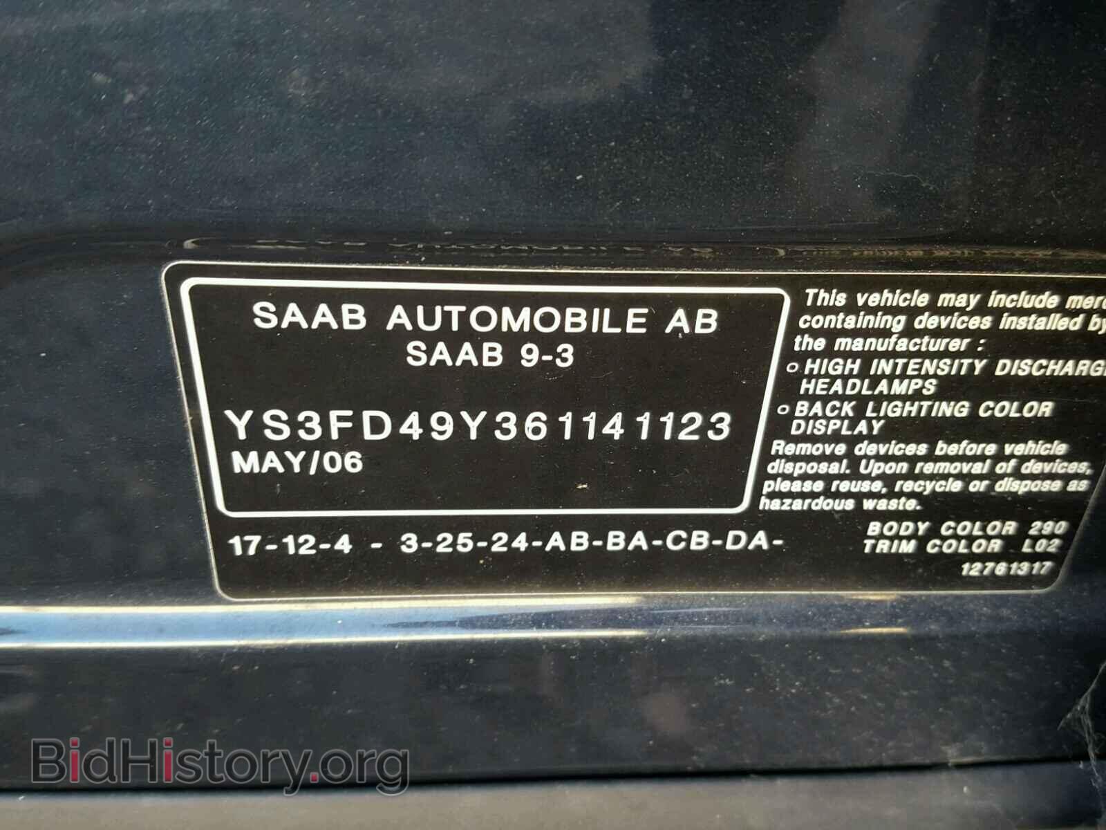2006 SAAB 9-3 BASE - VIN: YS3FD49Y361141123 - Фото 10