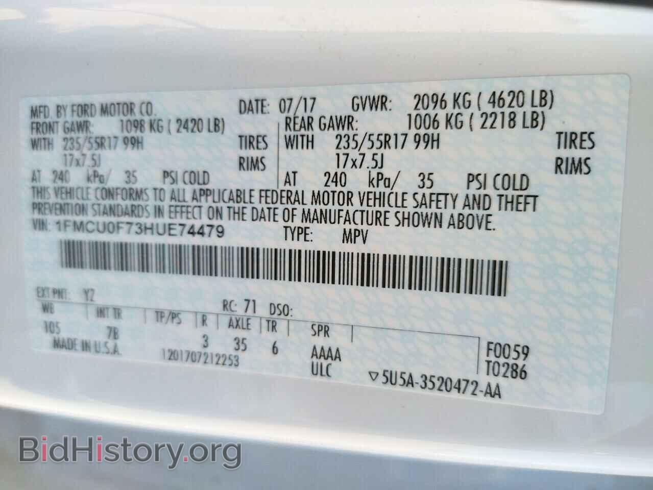 2017 FORD ESCAPE - VIN: 1FMCU0F73HUE74479 - Photo 13
