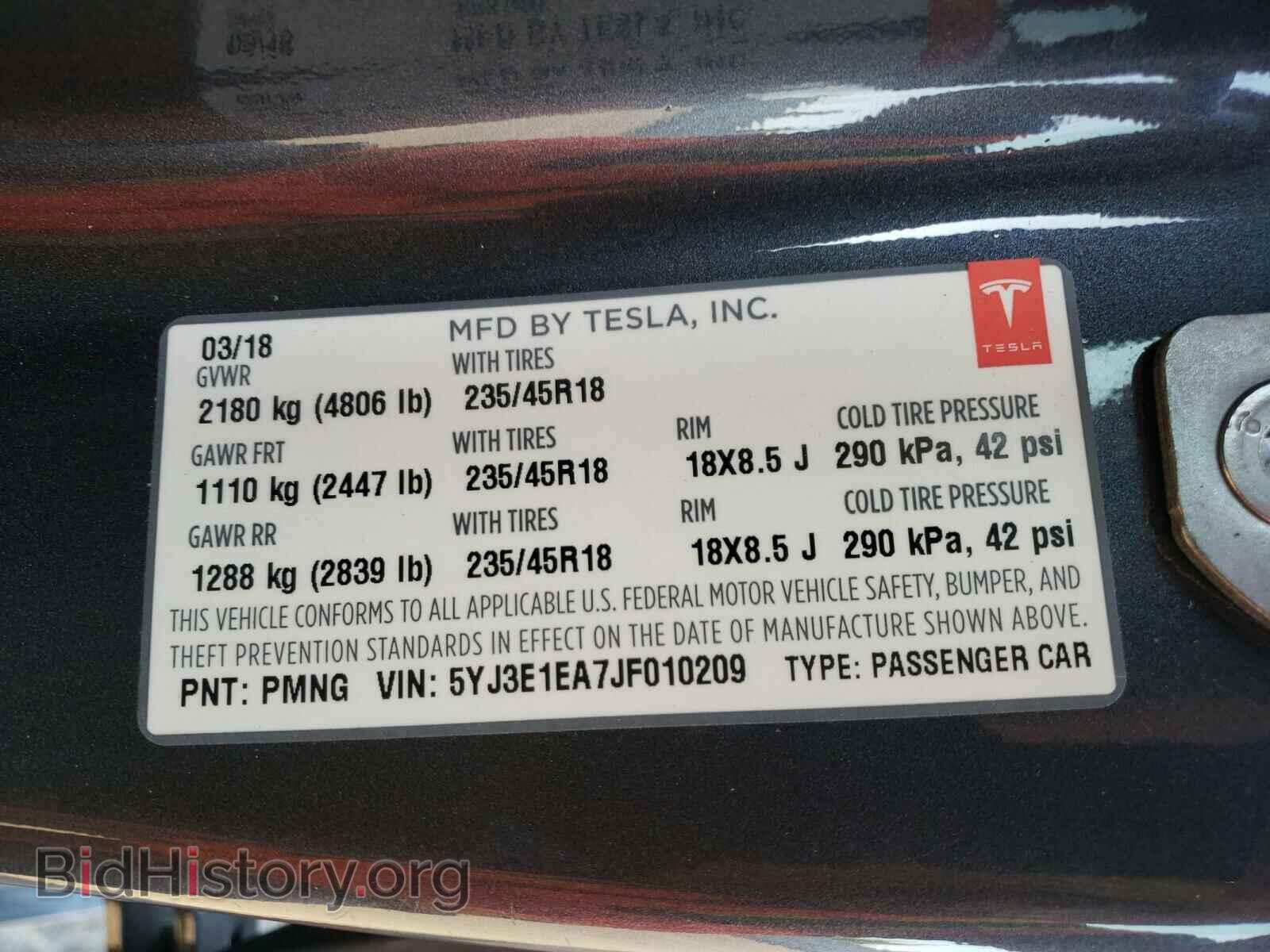2018 TESLA MODEL 3 - VIN: 5YJ3E1EA7JF010209 - Фото 10