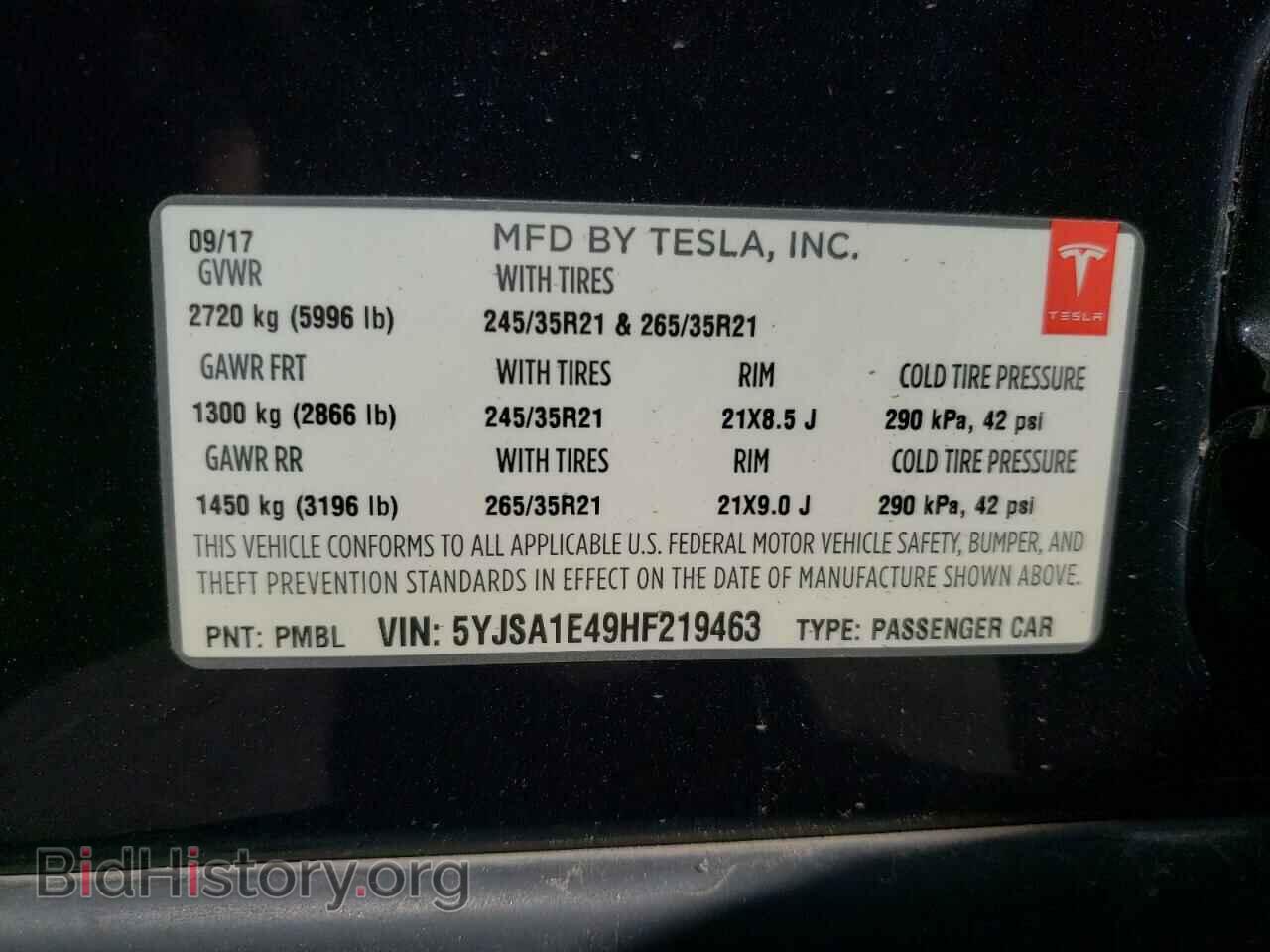 2017 TESLA MODEL S - VIN: 5YJSA1E49HF219463 - Фото 10