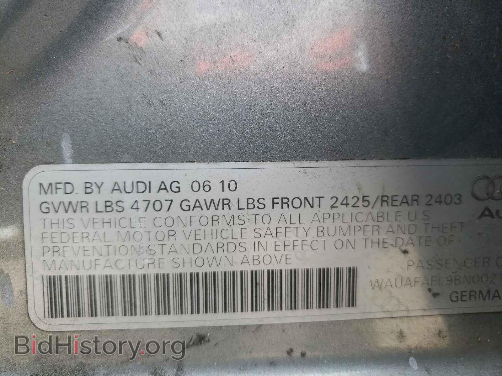 2011 AUDI A4 - VIN: WAUAFAFL9BN002178 - Фото 10