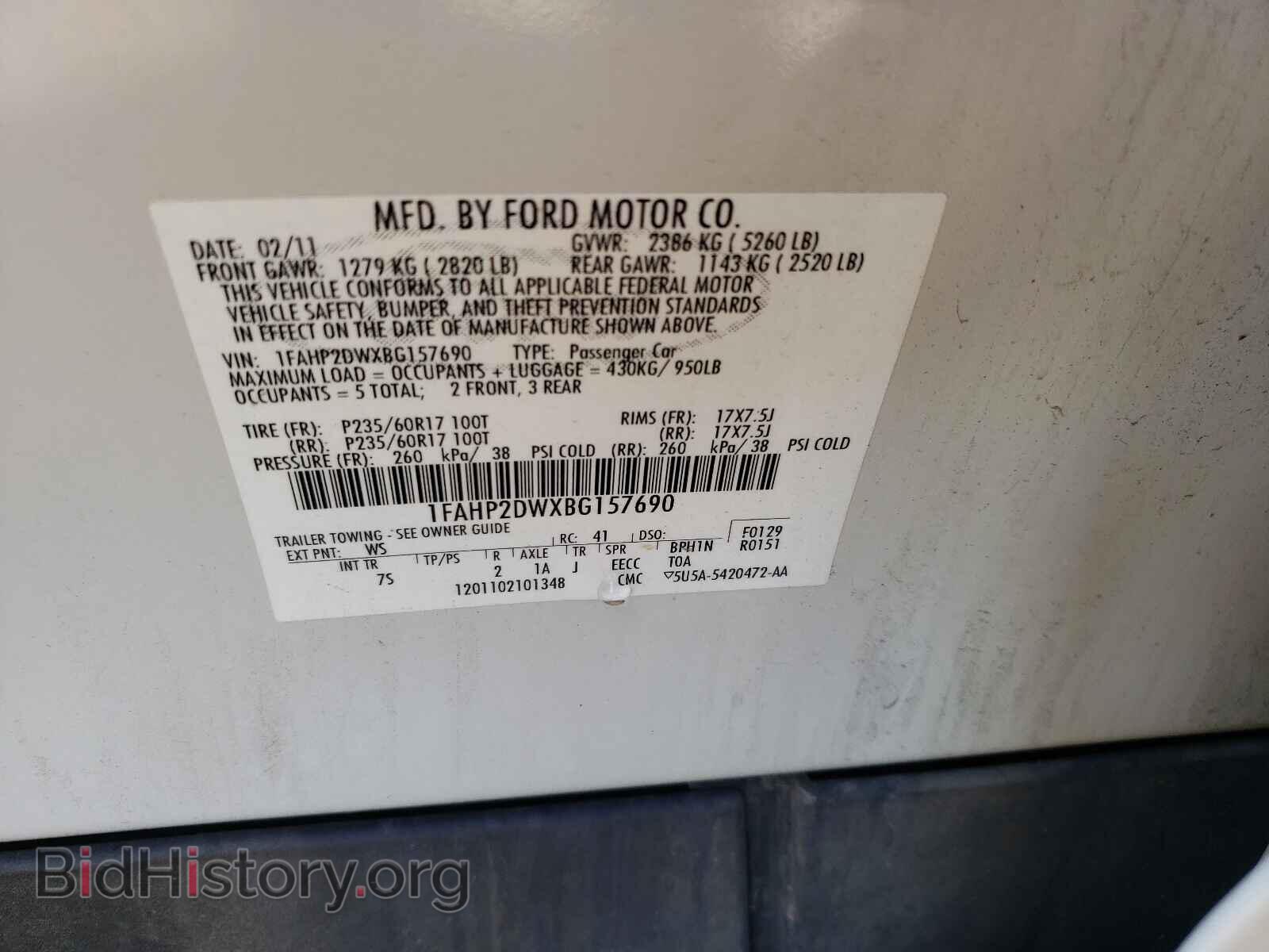 2011 FORD TAURUS - VIN: 1FAHP2DWXBG157690 - Фото 10