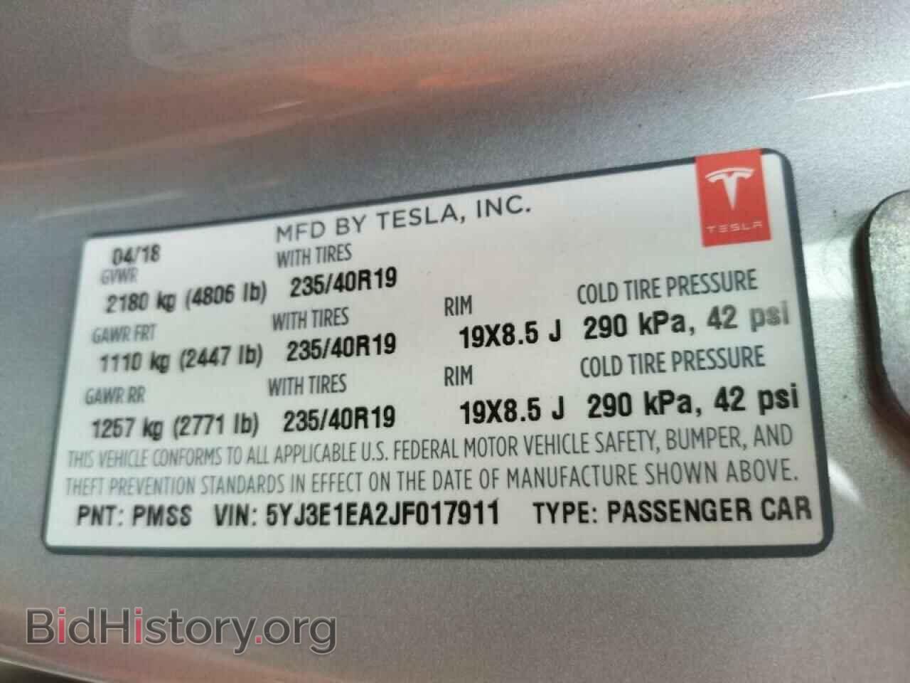 2018 TESLA MODEL 3 - VIN: 5YJ3E1EA2JF017911 - Фото 10