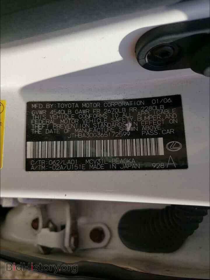 2006 LEXUS ES330 - VIN: JTHBA30G365172599 - Фото 10