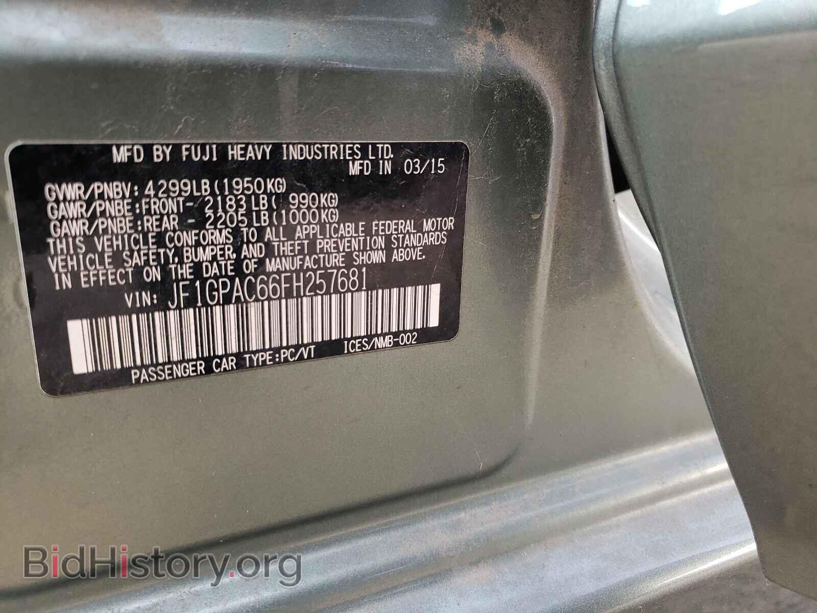 2015 SUBARU IMPREZA - VIN: JF1GPAC66FH257681 - Photo 10