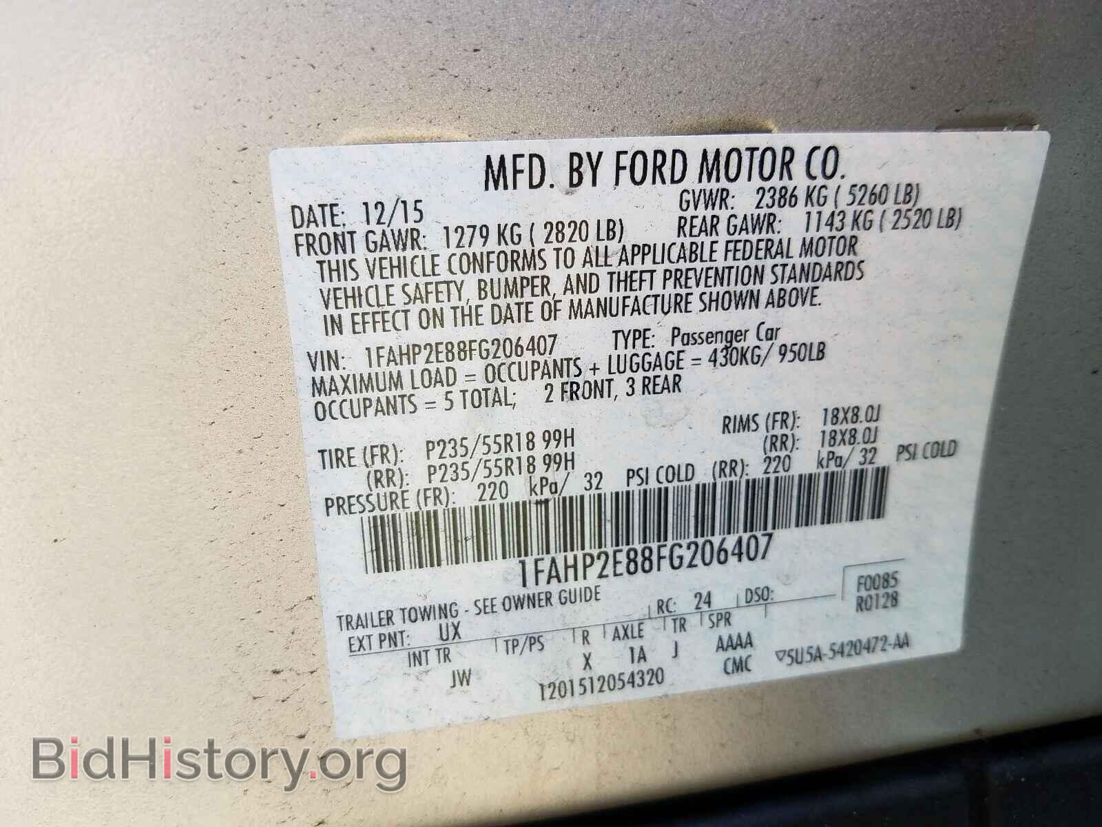 2015 FORD TAURUS - VIN: 1FAHP2E88FG206407 - Фото 10