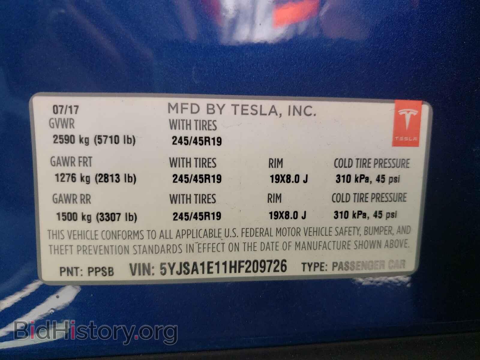 2017 TESLA MODEL S - VIN: 5YJSA1E11HF209726 - Photo 10
