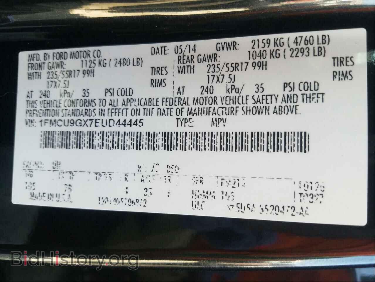 2014 FORD ESCAPE - VIN: 1FMCU9GX7EUD44445 - Photo 10