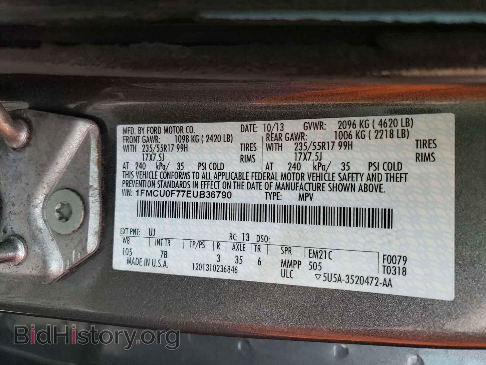 2014 FORD ESCAPE - VIN: 1FMCU0F77EUB36790 - Фото 10