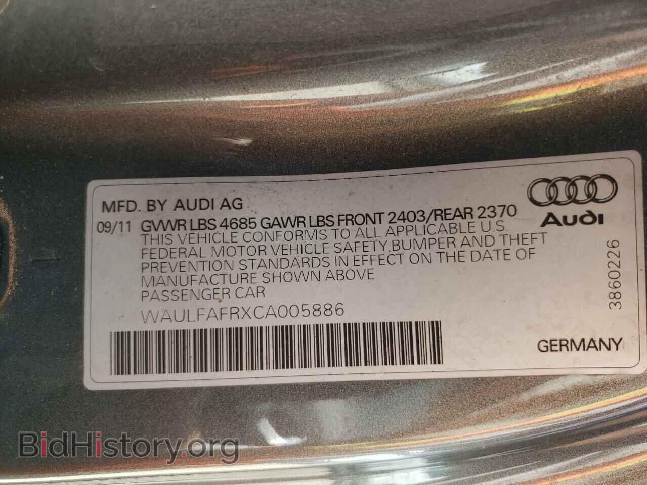 2012 AUDI A5 - VIN: WAULFAFRXCA005886 - Фото 10