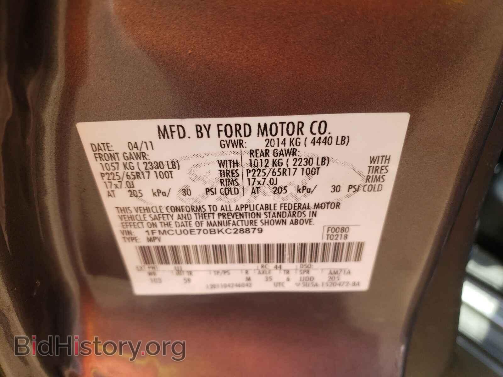 2011 FORD ESCAPE - VIN: 1FMCU0E70BKC28879 - Фото 10