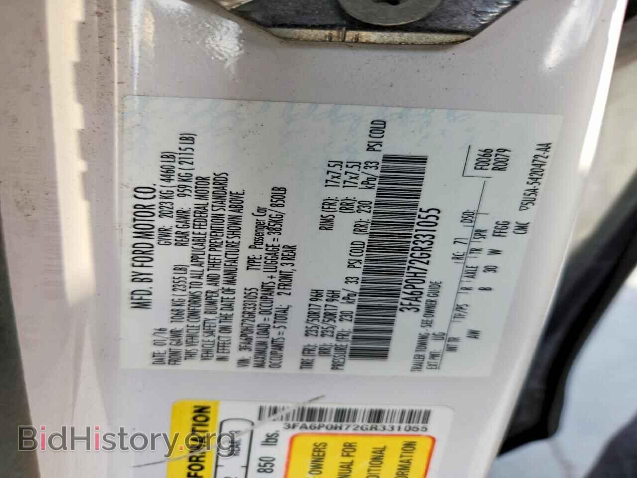 2016 FORD FUSION - VIN: 3FA6P0H72GR331055 - Фото 12