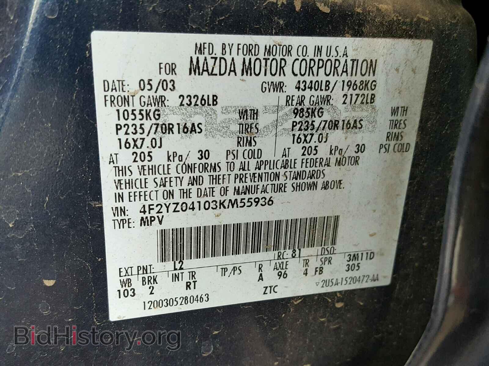 2003 MAZDA TRIBUTE - VIN: 4F2YZ04103KM55936 - Фото 10