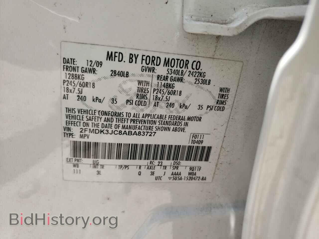 2010 FORD EDGE - VIN: 2FMDK3JC8ABA83727 - Фото 10