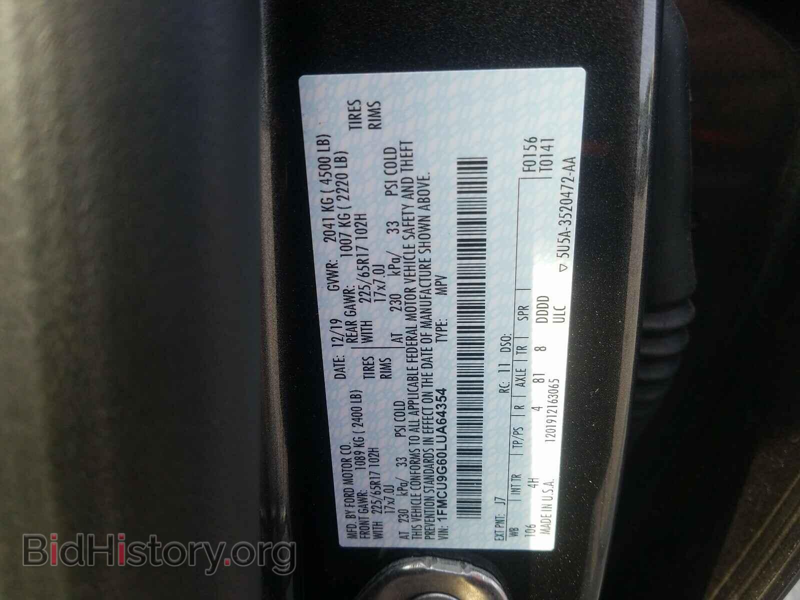2020 FORD ESCAPE - VIN: 1FMCU9G60LUA64354 - Photo 10