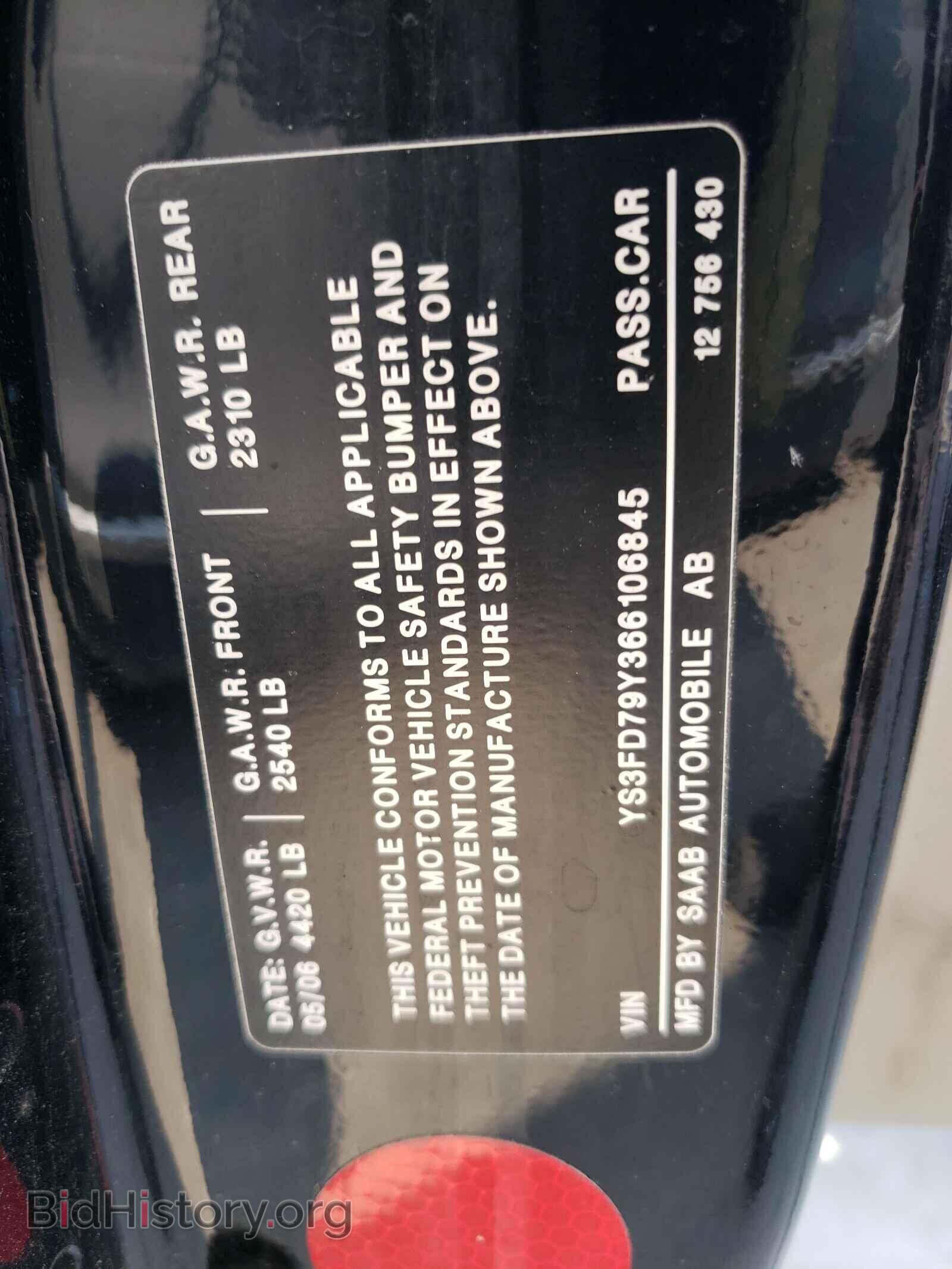 2006 SAAB 9 3 - VIN: YS3FD79Y366106845 - Фото 10