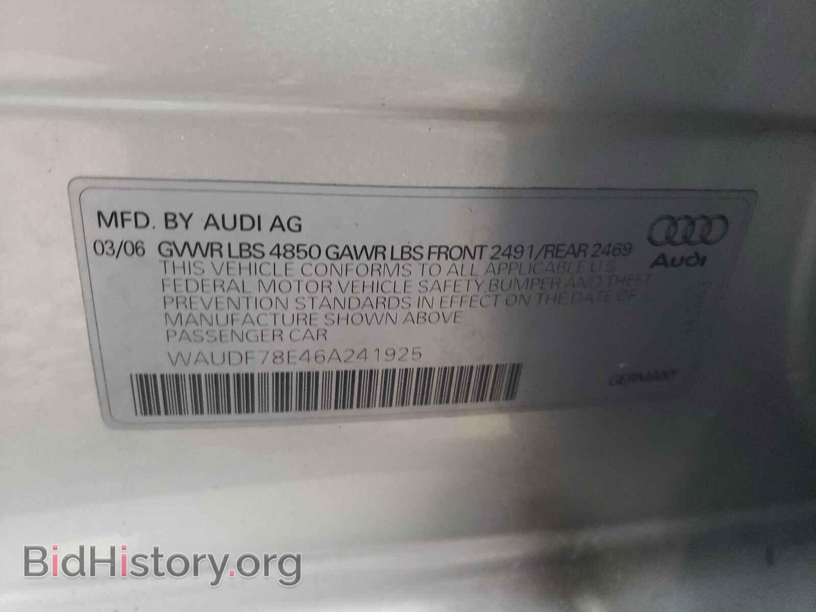 2006 AUDI A4 - VIN: WAUDF78E46A241925 - Фото 10