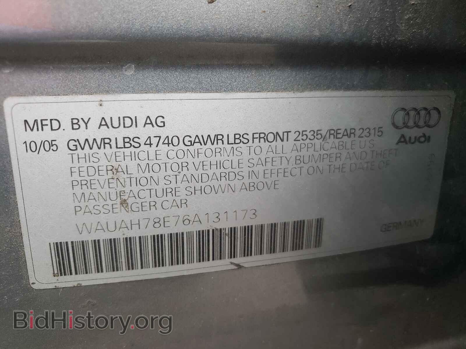2006 AUDI A4 - VIN: WAUAH78E76A131173 - Фото 10
