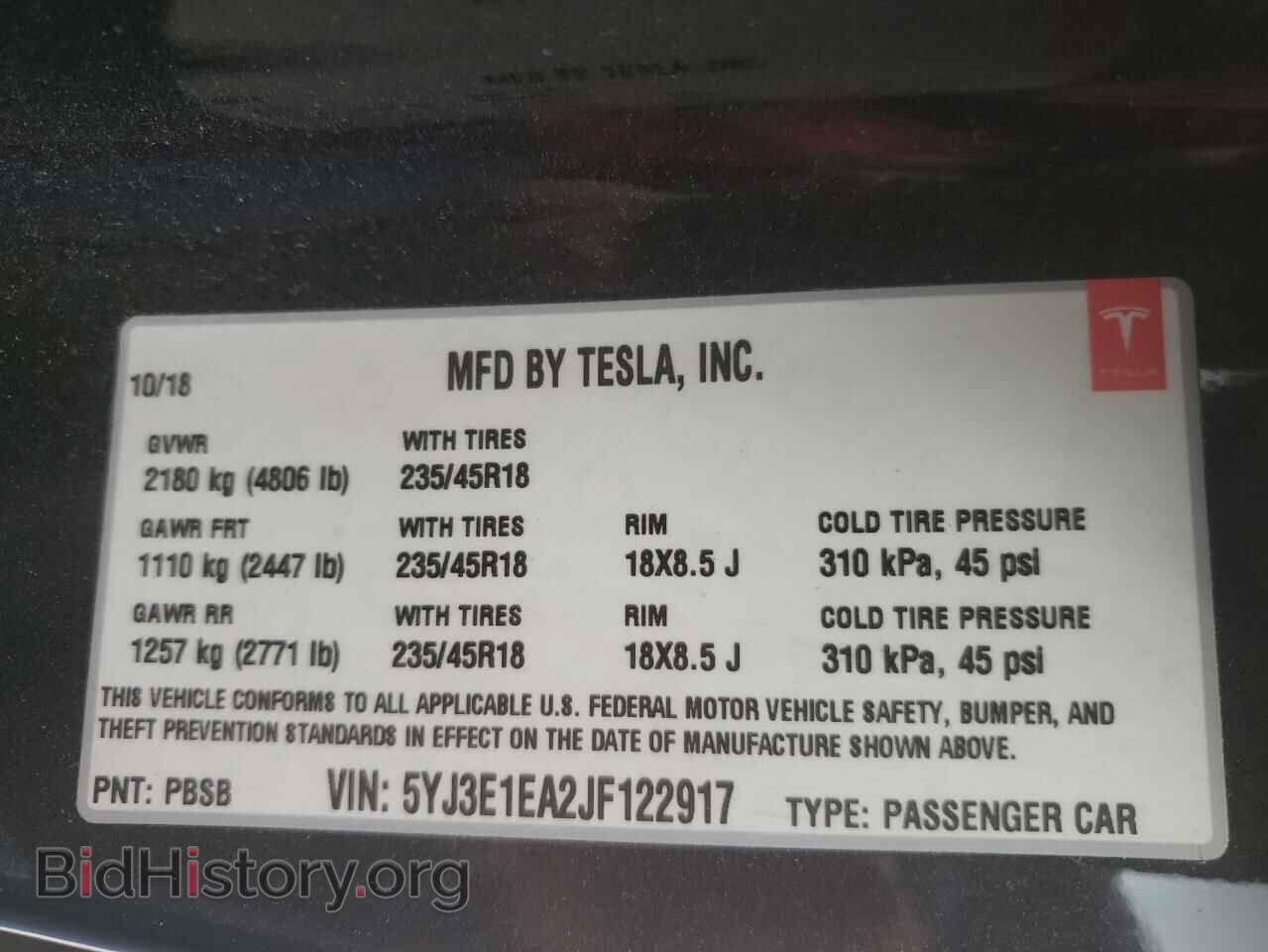 2018 TESLA MODEL 3 - VIN: 5YJ3E1EA2JF122917 - Фото 13