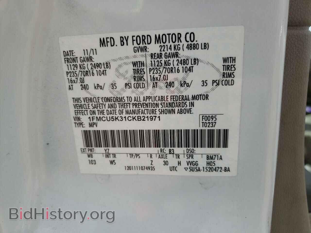 2012 FORD ESCAPE - VIN: 1FMCU5K31CKB21971 - Фото 10