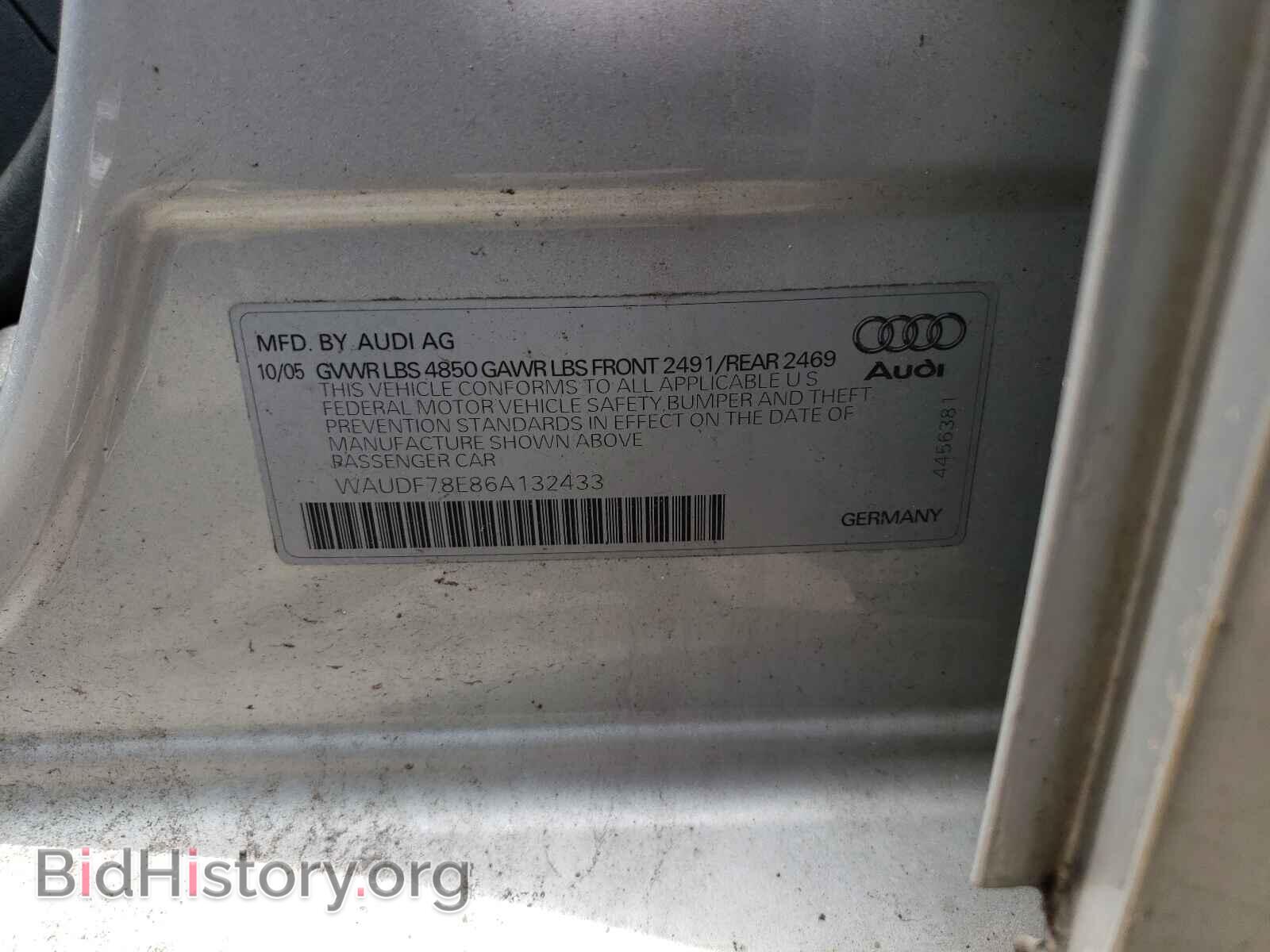 2006 AUDI A4 - VIN: WAUDF78E86A132433 - Фото 10