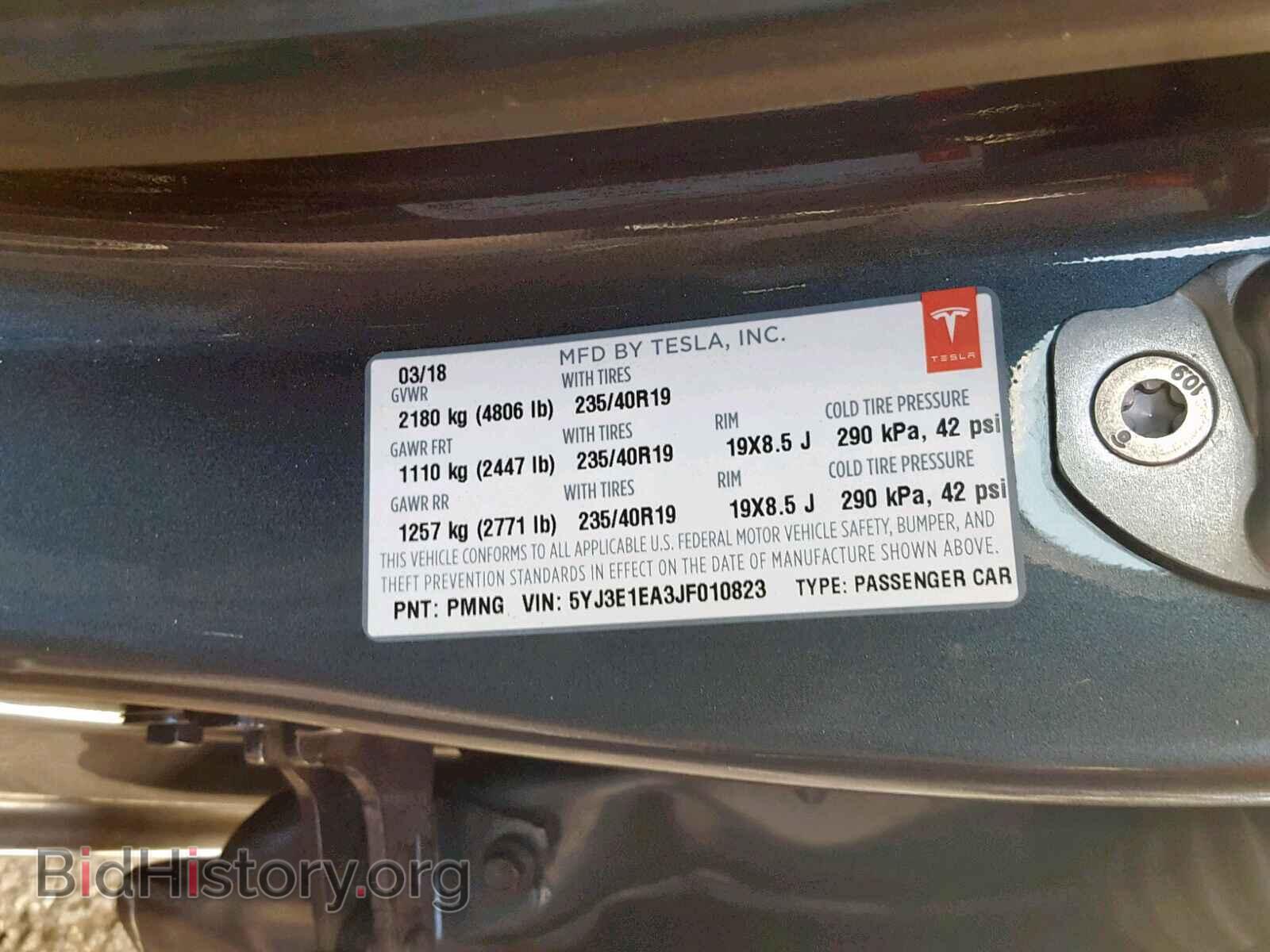 2018 TESLA MODEL 3 - VIN: 5YJ3E1EA3JF010823 - Фото 10