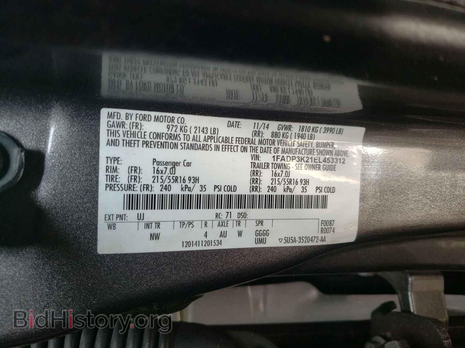 2014 FORD FOCUS - VIN: 1FADP3K21EL453312 - Фото 10