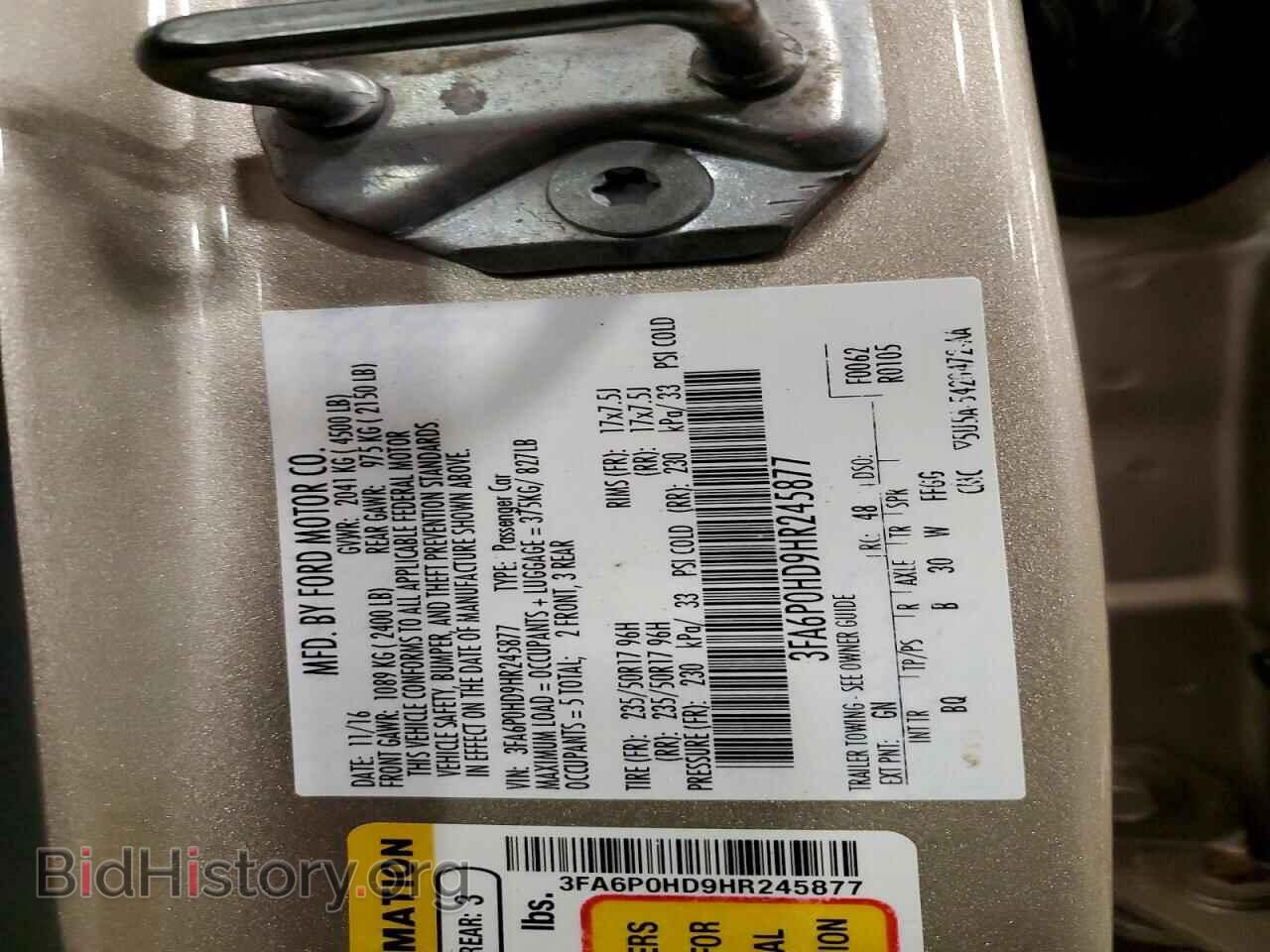 2017 FORD FUSION - VIN: 3FA6P0HD9HR245877 - Фото 12