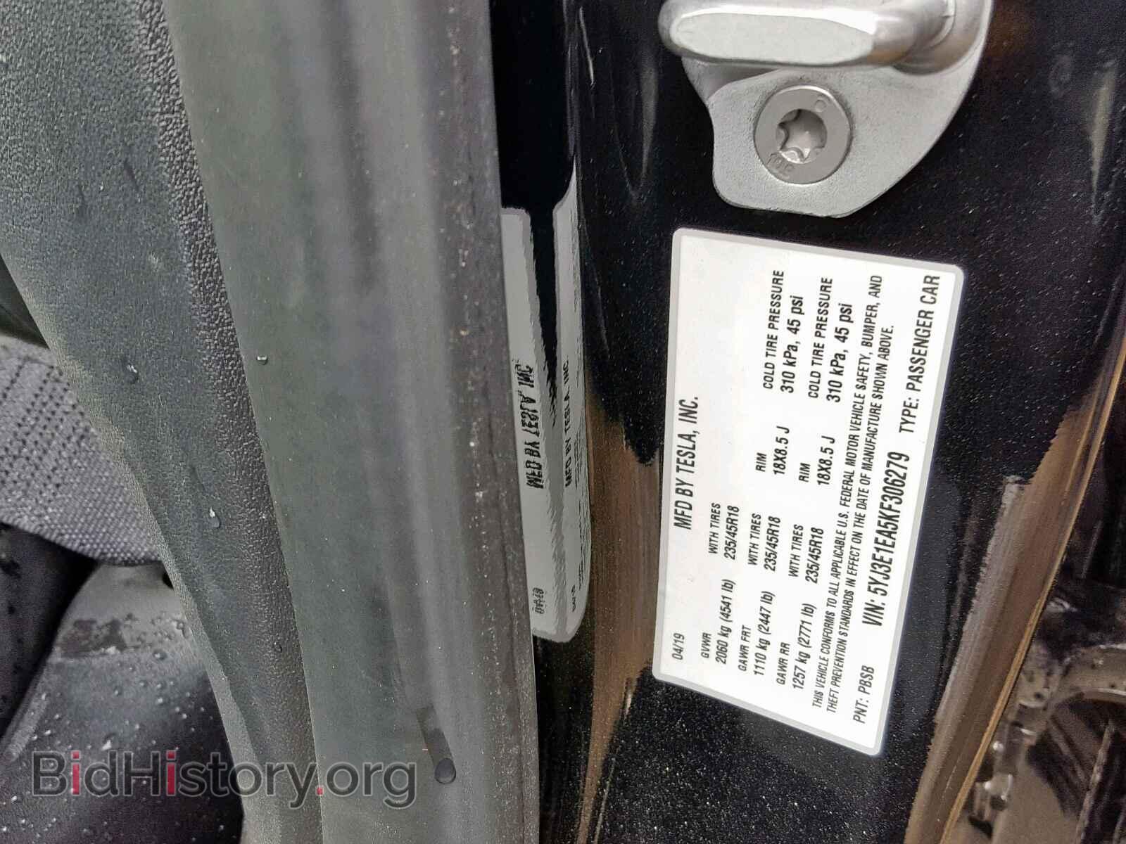 2019 TESLA MODEL 3 - VIN: 5YJ3E1EA5KF306279 - Фото 10