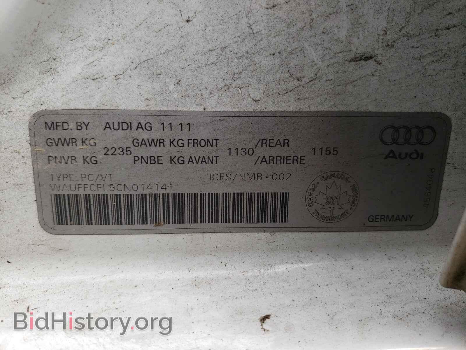 2012 AUDI A4 - VIN: WAUFFCFL9CN014141 - Фото 10