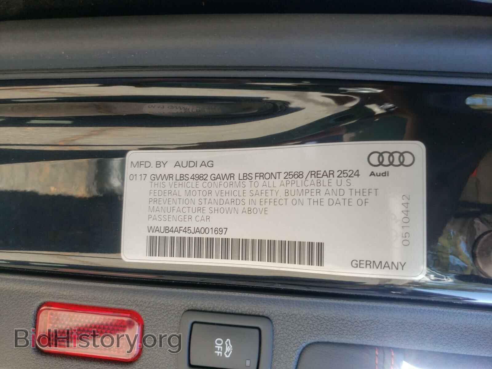 2018 AUDI S4/RS4 - VIN: WAUB4AF45JA001697 - Фото 10