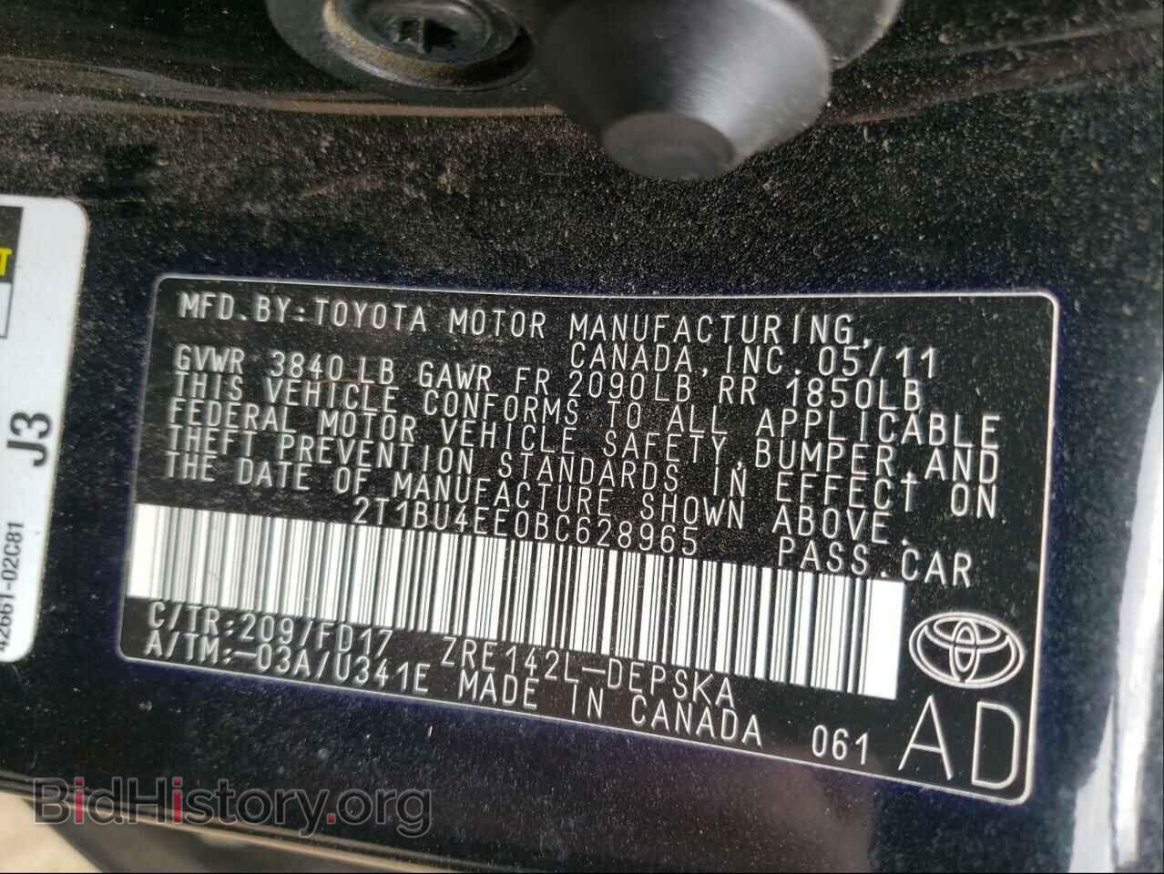 2011 TOYOTA COROLLA - VIN: 2T1BU4EE0BC628965 - Фото 10