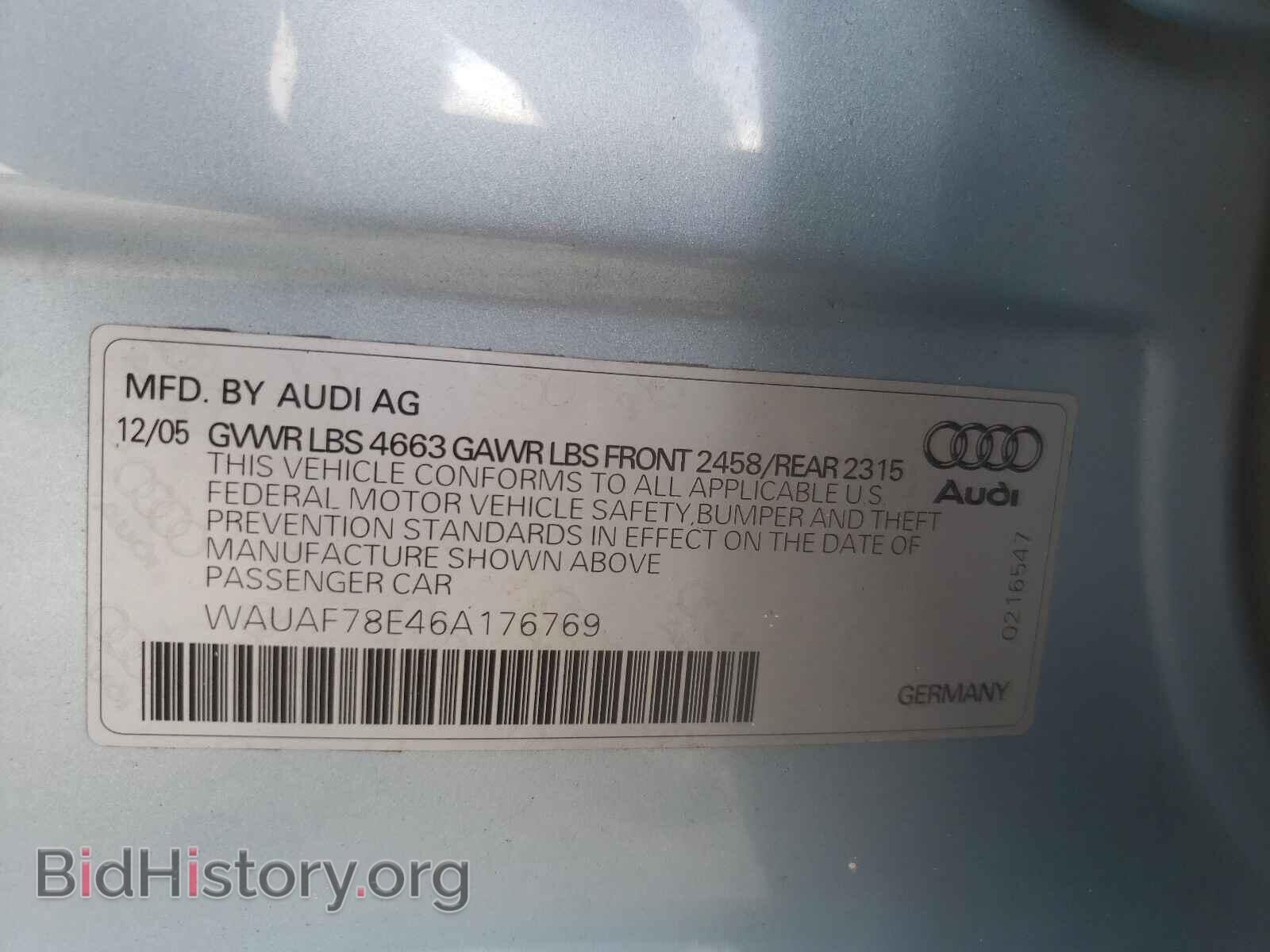 2006 AUDI A4 - VIN: WAUAF78E46A176769 - Фото 10