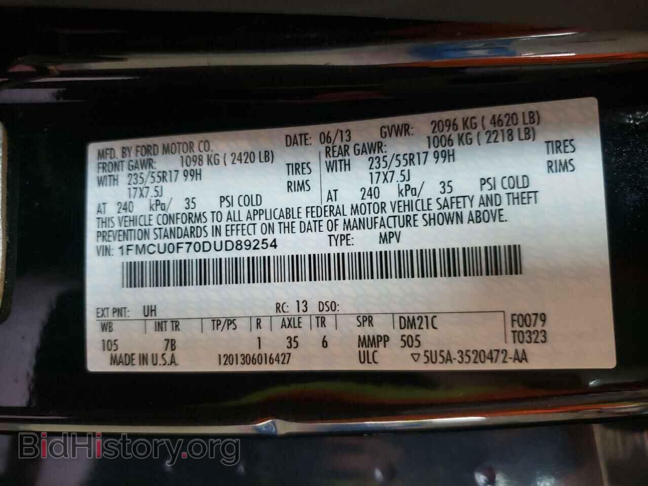 2013 FORD ESCAPE - VIN: 1FMCU0F70DUD89254 - Фото 10