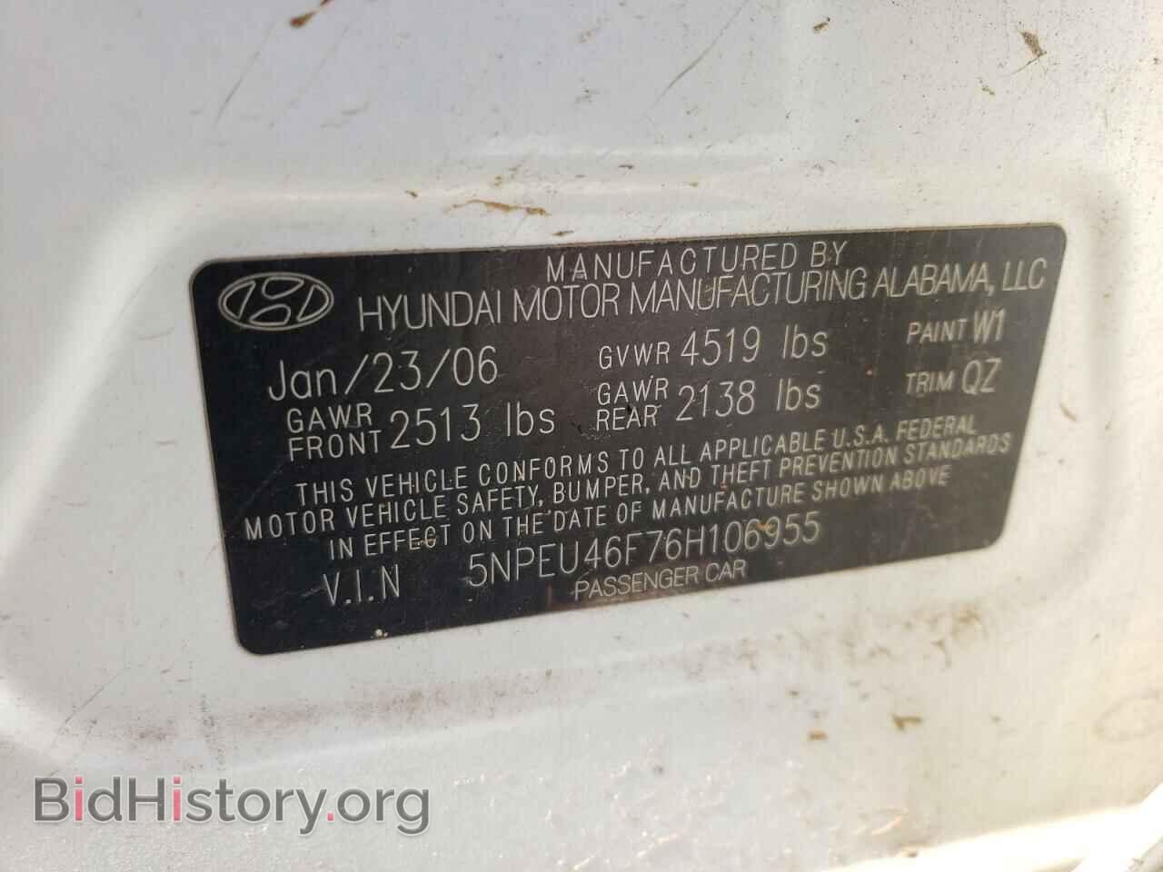 2006 HYUNDAI SONATA - VIN: 5NPEU46F76H106955 - Фото 10