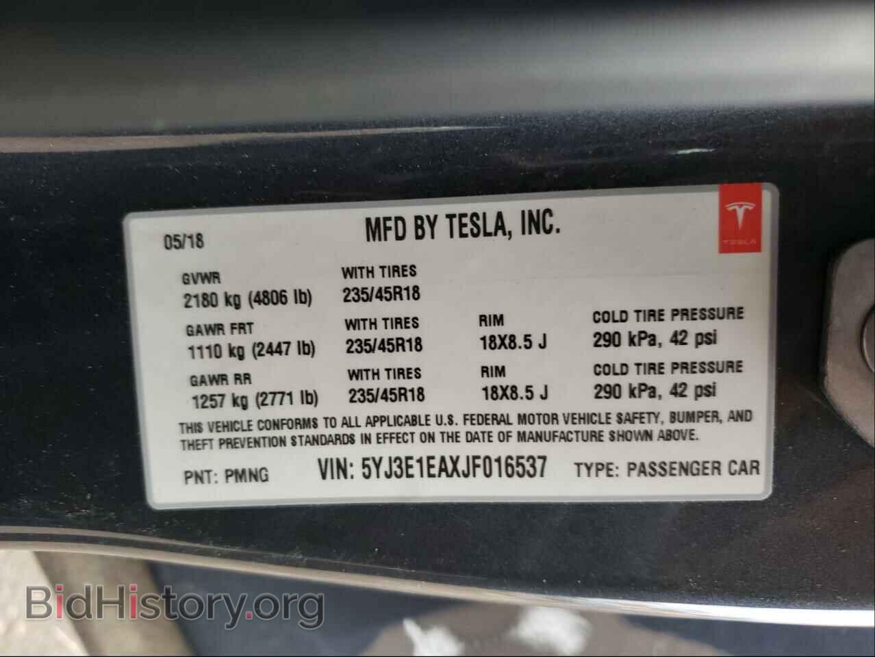 2018 TESLA MODEL 3 - VIN: 5YJ3E1EAXJF016537 - Фото 10