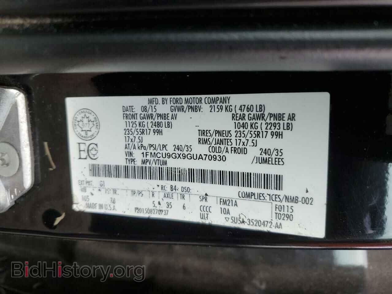 2016 FORD ESCAPE - VIN: 1FMCU9GX9GUA70930 - Фото 13