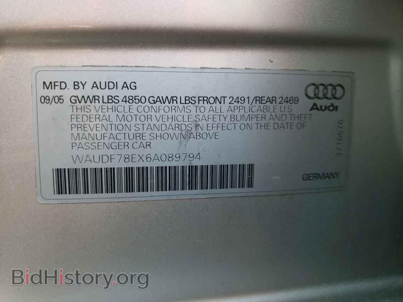2006 AUDI A4 - VIN: WAUDF78EX6A089794 - Фото 10