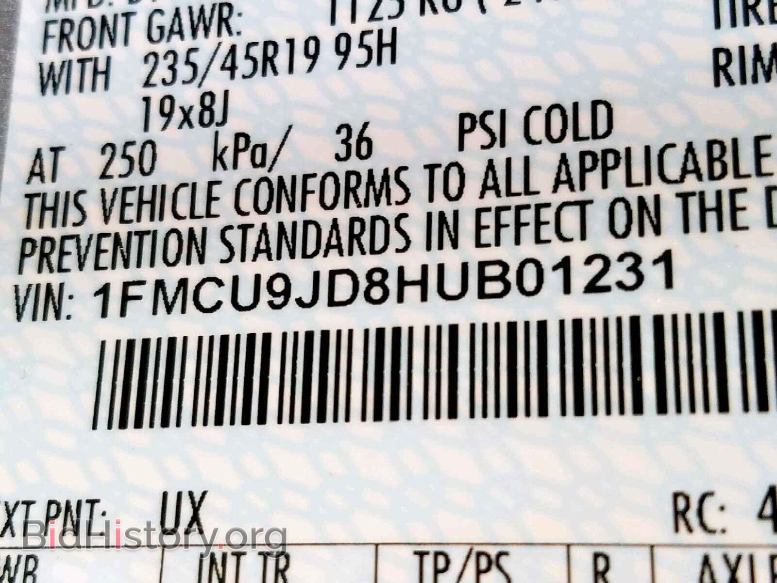 2017 FORD ESCAPE TIT - VIN: 1FMCU9JD8HUB01231 - Фото 10