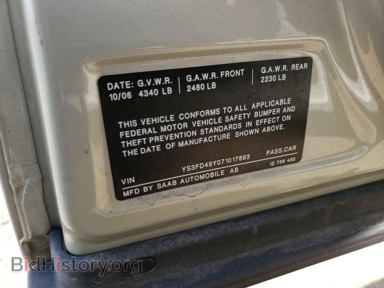 2007 SAAB 9 3 - VIN: YS3FD49Y071017893 - Фото 10