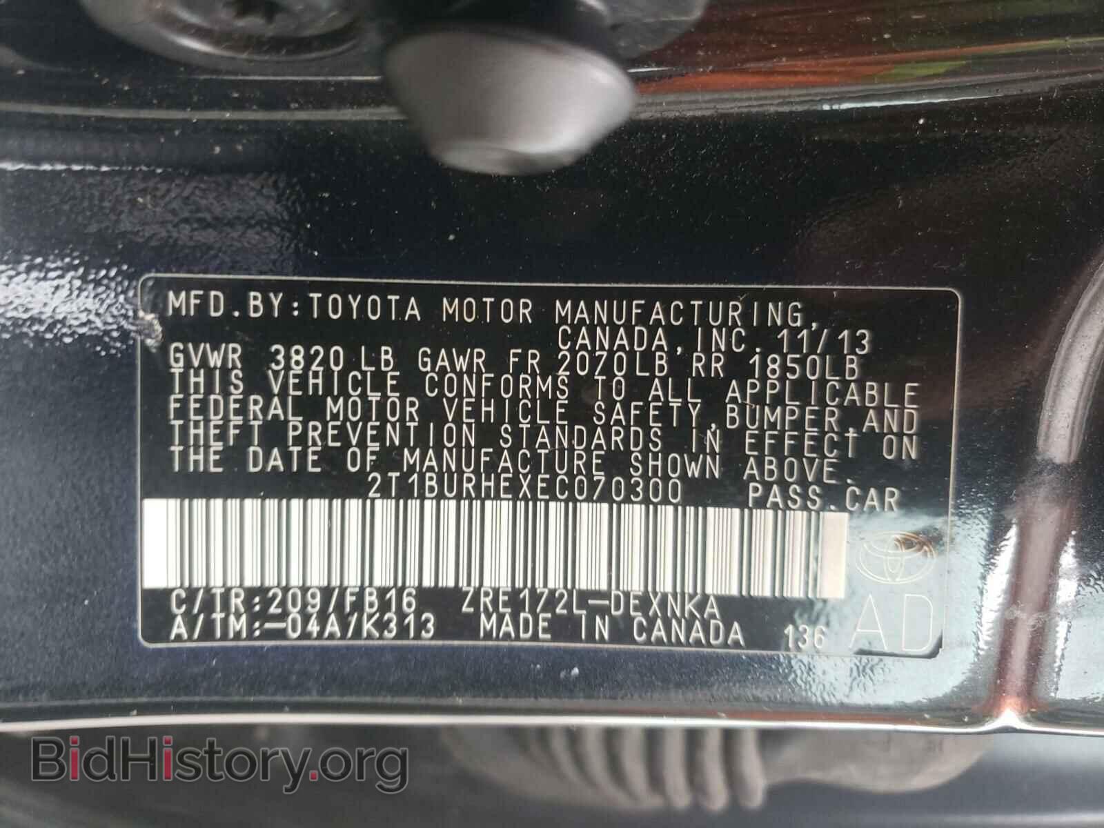 2014 TOYOTA COROLLA - VIN: 2T1BURHEXEC070300 - Фото 10