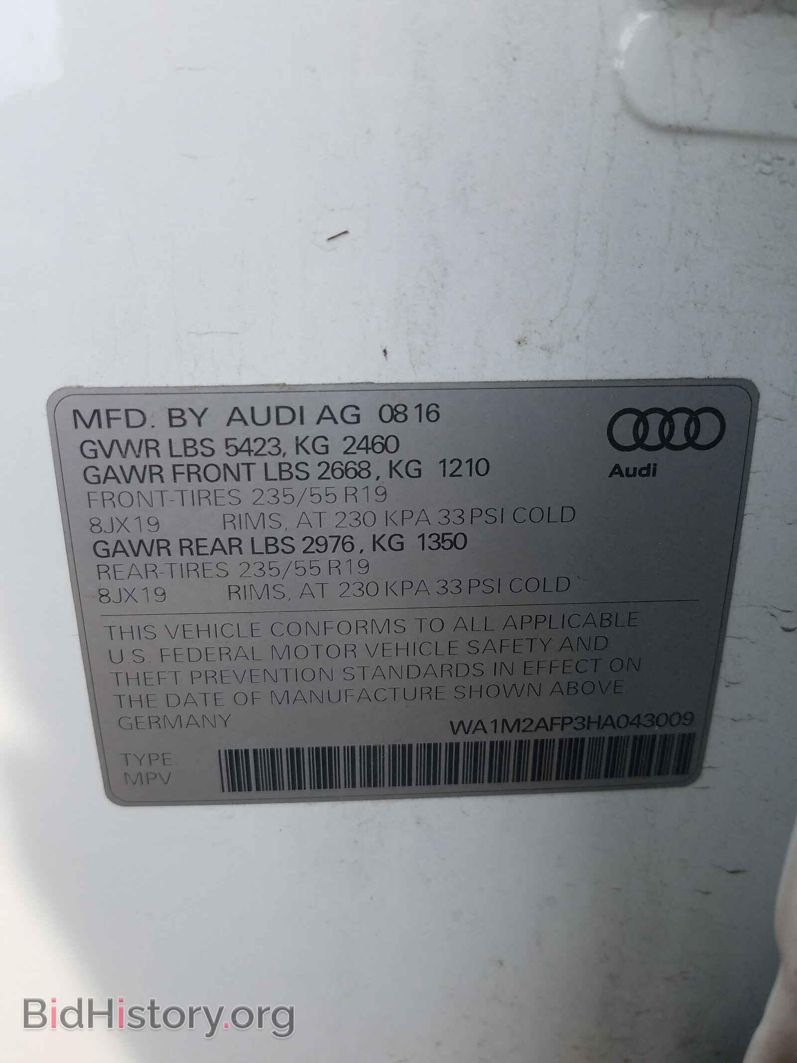 2017 AUDI Q5 - VIN: WA1M2AFP3HA043009 - Фото 10