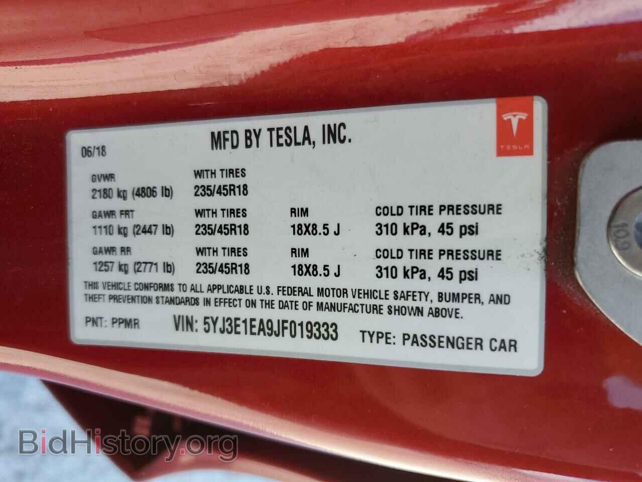 2018 TESLA MODEL 3 - VIN: 5YJ3E1EA9JF019333 - Фото 12