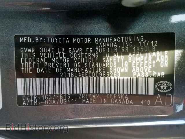 2013 TOYOTA COROLLA BA - VIN: 2T1BU4EE0DC986263 - Фото 10