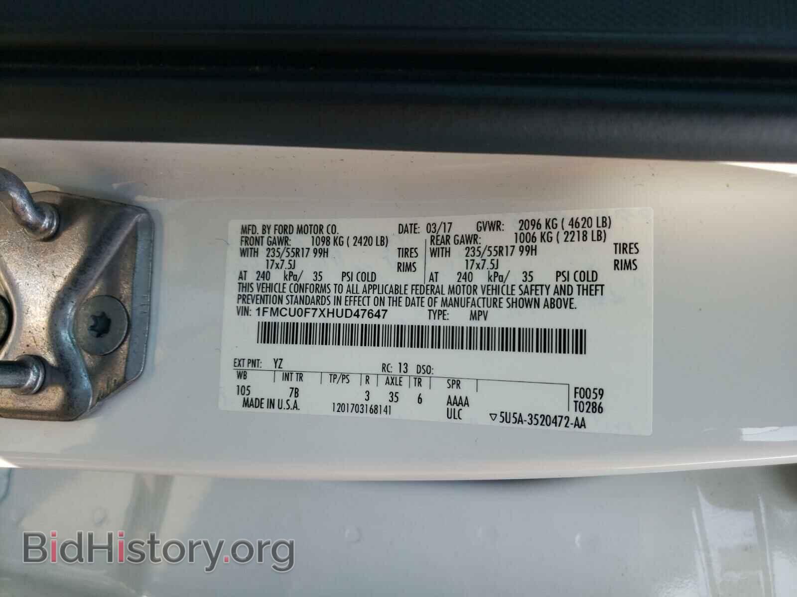 2017 FORD ESCAPE - VIN: 1FMCU0F7XHUD47647 - Фото 10