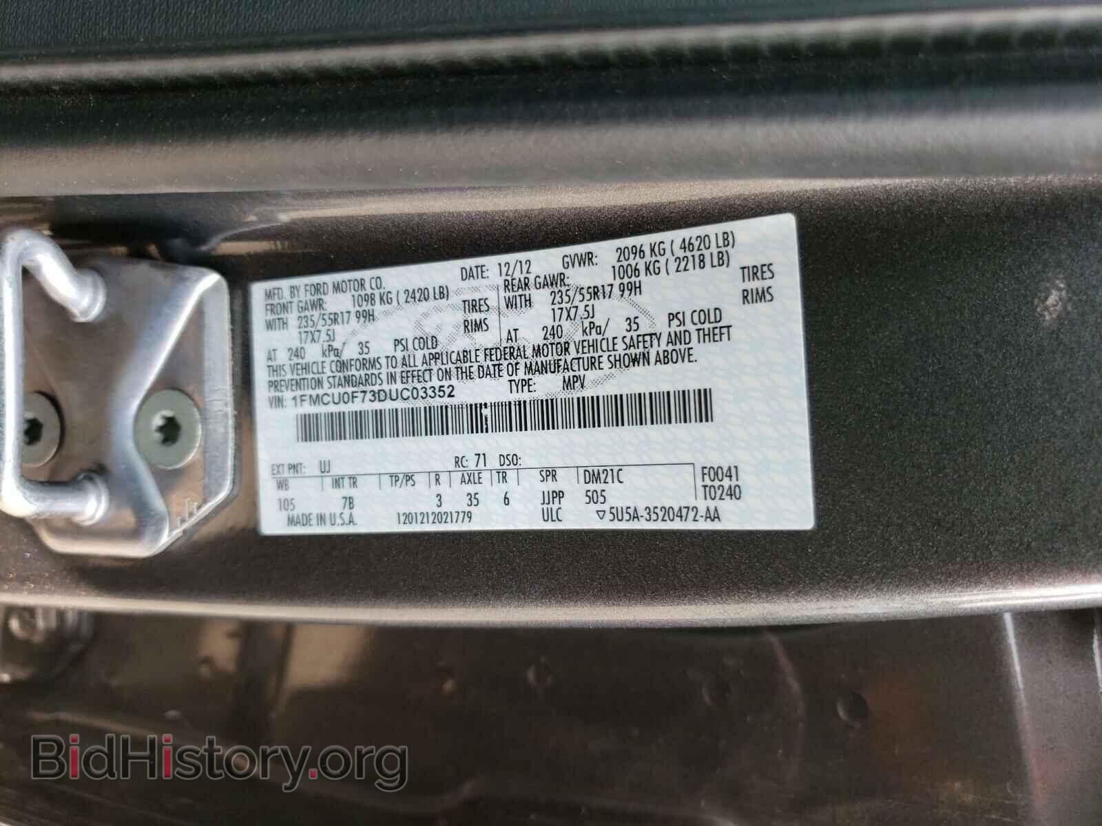 2013 FORD ESCAPE - VIN: 1FMCU0F73DUC03352 - Фото 10